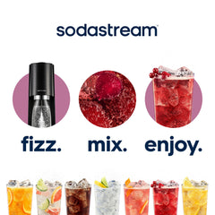 sodastream bottle next to a measuring cup for scale, demonstrates serving yield