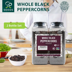 Soeos peppercorns being poured into a grinder for easy refills
