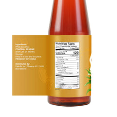 Soeos bottle label close-up highlighting roasted sesame origin and quality