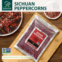 Soeos close-up of red peppercorn pods highlighting texture and citrus aroma release