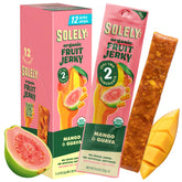 SOLELY front packaging showing mango guava fruit jerky, highlights clean ingredients
