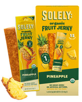 SOLELY front packaging showing organic pineapple jerky and eco messaging