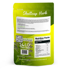 Solo Therapy skullcap loose herb close-up highlighting texture and easy-measure use