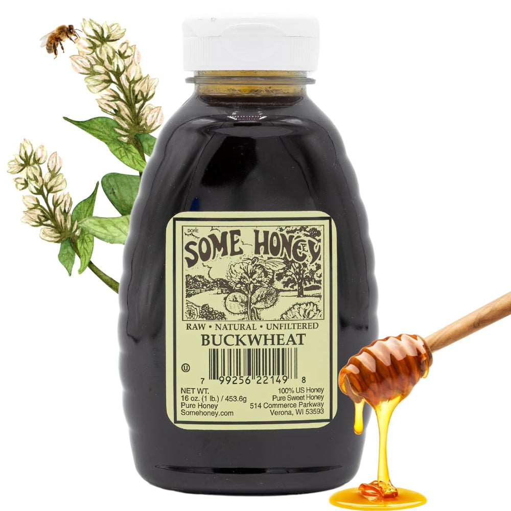 Some Honey front jar view showing rich buckwheat color and gourmet appeal