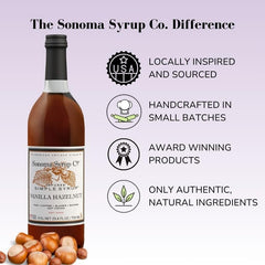 Sonoma Syrup Co label close-up showing ingredients and handcrafted small-batch appeal