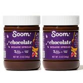 Soom front packaging showing two 12oz chocolate tahini jars and label benefits