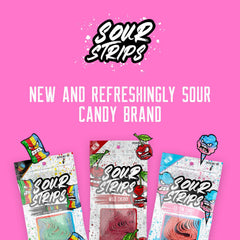 SOUR STRIPS single belt held on fingers showing pliable chewability for quick snacking