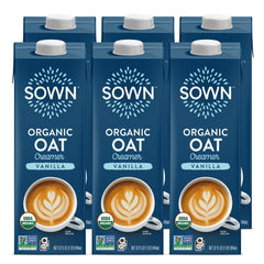 SOWN front packaging showing vanilla oat creamer and clear label benefits