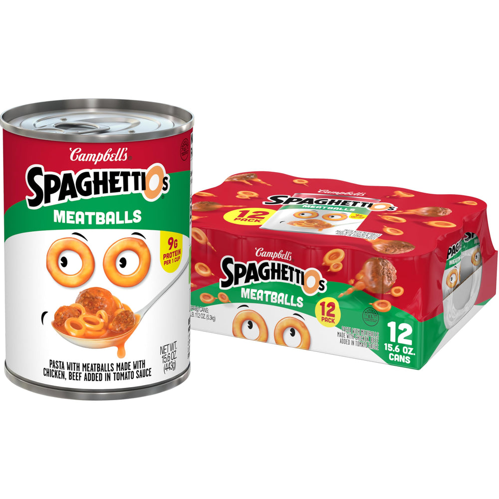 SpaghettiOs can front view showing brand and quick meal convenience