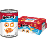SpaghettiOs front 12-pack can showing brand and convenience