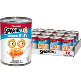SpaghettiOs front packaging showing A to Z shapes and family-friendly appeal