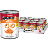 SpaghettiOs front packaging shows 12-pack and label, convenient pantry stocking