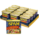 SPAM front packaging showing reduced sodium and pantry-ready convenience