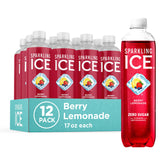 Sparkling Ice front pack showing 12 bottles and bright berry-lemonade branding for convenience