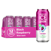 Sparkling Ice front packaging showing black raspberry cans and convenience