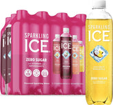 Sparkling Ice front packaging pink variety showing four flavors and convenience