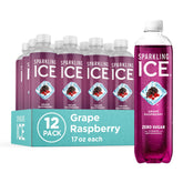 Sparkling Ice grape raspberry front packaging showing 12-bottle pack and vibrant label for refreshing taste