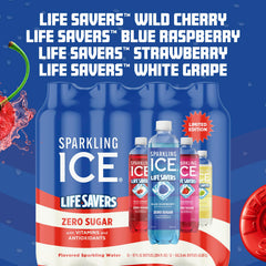 Sparkling Ice single LIFE SAVERS bottle front label highlighting zero sugar benefit