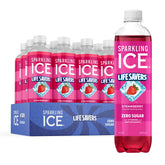 Sparkling Ice LIFESAVERS strawberry front packaging showing 12-pack convenience and vibrant look
