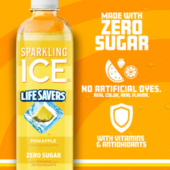 Sparkling Ice pouring into glass with ice showing refreshing pineapple fizz