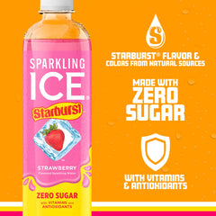 Sparkling Ice STARBURST strawberry being poured into glass with lively fizz and refreshment