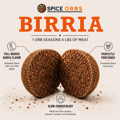 Open bag revealing Spice Orbs birria bombs and easy drop-in seasoning for braises