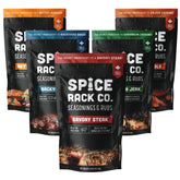 Spice Rack Co front packaging showing five rub jars and gift-ready presentation