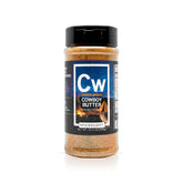 Spiceology jar front view showing the Cowboy Butter label and bold packaging benefit