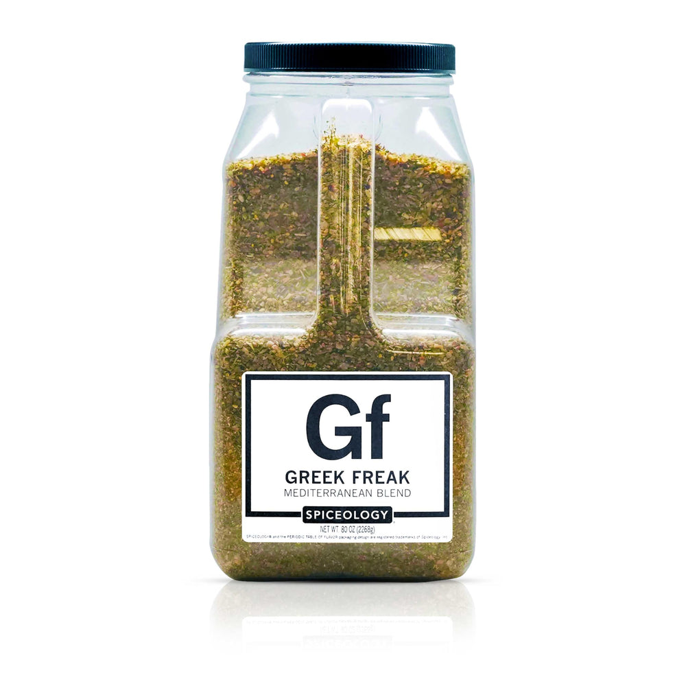 Spiceology Greek Freak front package showing bold Mediterranean seasoning for convenience