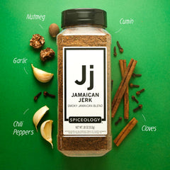Close-up texture of Spiceology Jamaican Jerk rub showing coarse spices for robust flavor