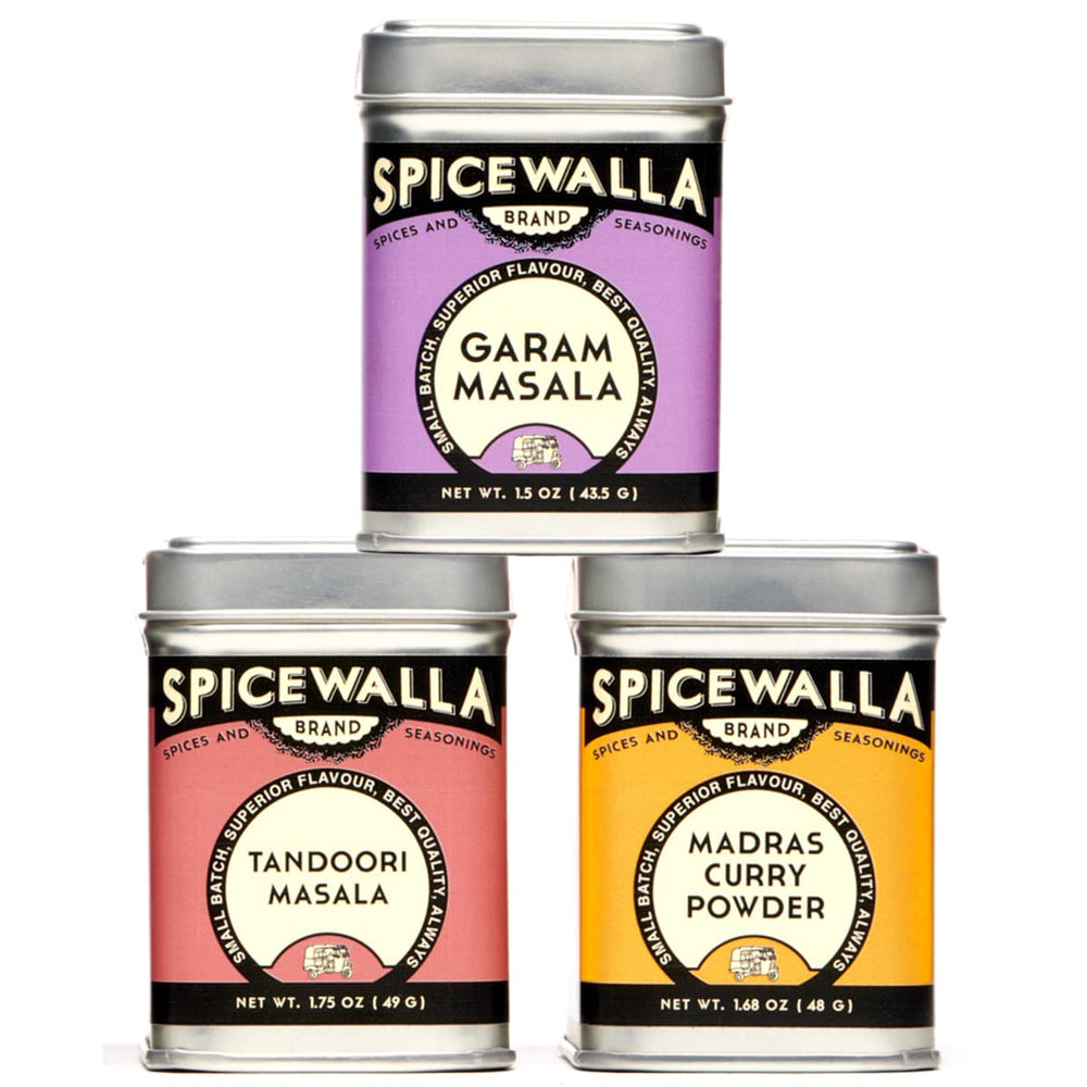 Spicewalla front packaging showing the three masala jars and convenience