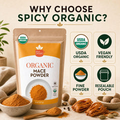 SPICY ORGANIC mace sprinkled into cake batter to boost warm aromatic flavor