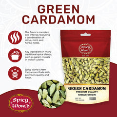 Spicy World close-up of large green cardamom pods showing texture and aroma
