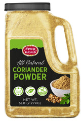 Spicy World coriander powder front jar view showing label and bulk size benefit