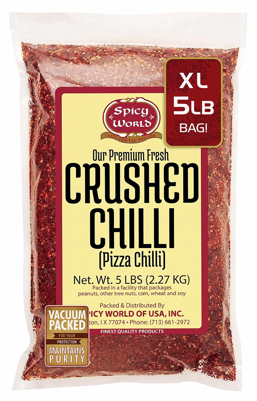 Spicy World front of bag showing 5 pound bulk value and brand for cost savings