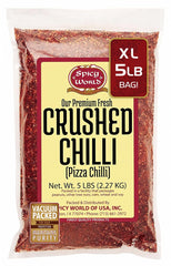 Spicy World front of bag showing 5 pound bulk value and brand for cost savings