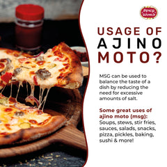 Spicy World MSG beside a stir-fry illustrating enhanced savory taste