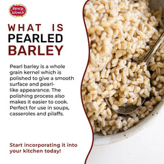 Spicy World cooked barley pilaf in bowl showing chewy texture benefit