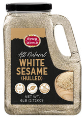 Spicy World jar front view showing label and resealable lid, keeps seeds fresh