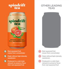Close-up of Spindrift label showing brewed-tea ingredients and real fruit sourcing benefit