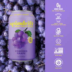 Spindrift Concord Freeze grape apple lemon ingredients close-up conveys natural flavor