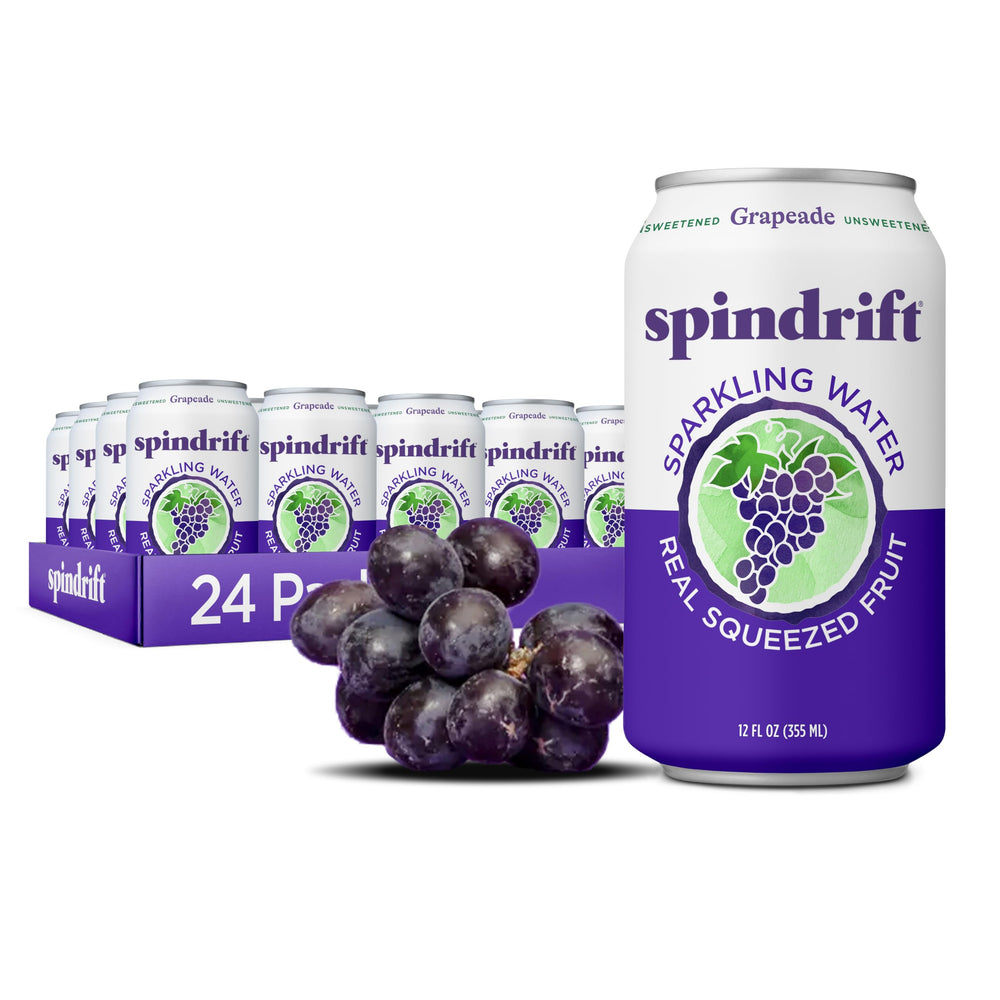 Spindrift front packaging showing brand and grape flavor with refreshing appeal