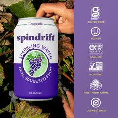 Spindrift being poured into a glass showing natural juice and fizzy refreshment