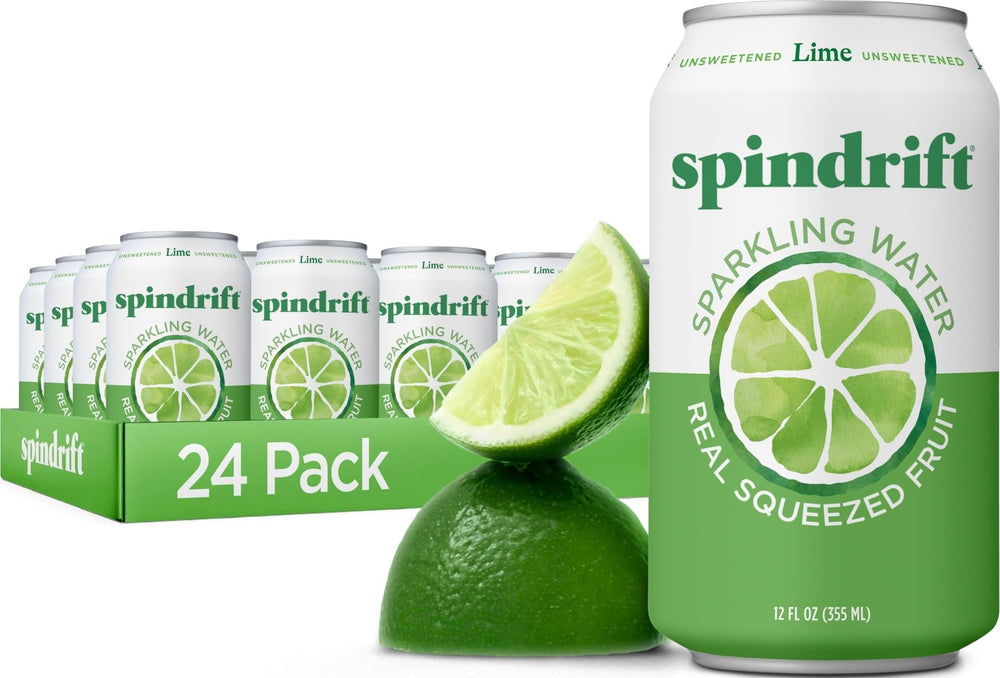 Spindrift lime front can showing label and calorie info for refreshing choice