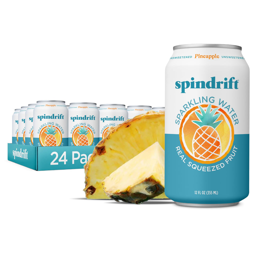 Spindrift pineapple front packaging showing brand and fruit clarity