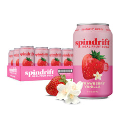 Spindrift can front packaging showing Strawberry Shortcake and refreshing appeal