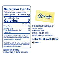 SPLENDA packet being poured into coffee for sugar-free sweetness