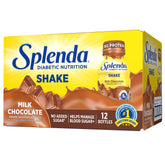 SPLENDA milk chocolate front packaging showing 12-pack and flavor benefits