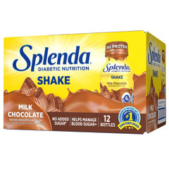 SPLENDA milk chocolate front packaging showing 12-pack and flavor benefits