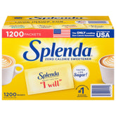 SPLENDA front packaging showing bulk 1200-count, convenient portioning